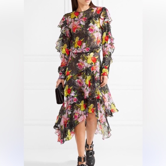 Preen by Thornton Bregazzi Floral Ruffle Dress size L - Picture 1 of 6